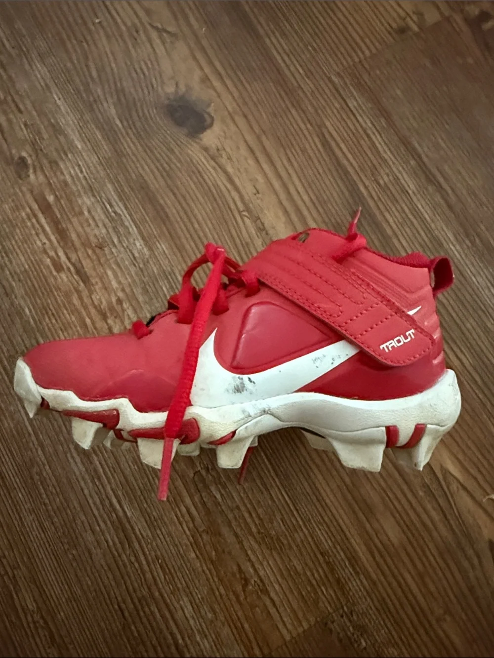 Nike cleats sz 11 Kids Red High-Top Sneakers with Hook-and-Loop Strap